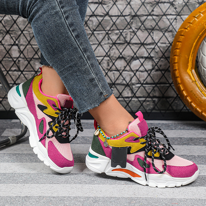 Colorblock Lace-Up Walking Sneakers