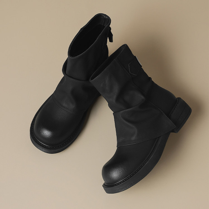 Slouchy Mid-Calf Flat Boots