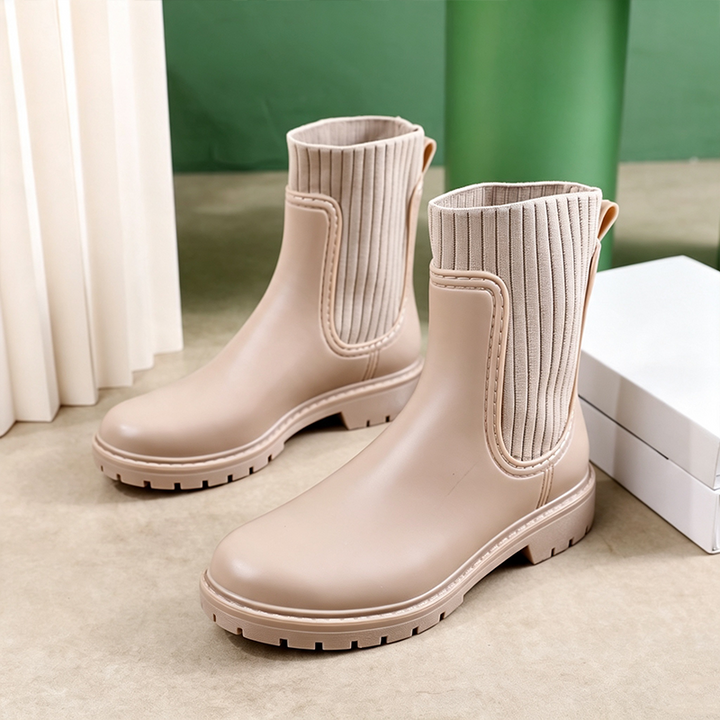 Knit Panel Chunky Ankle Boots