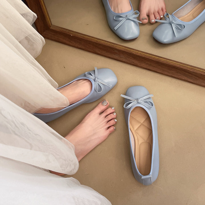 Classic Bow Square Toe Ballet Flats