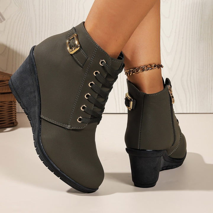 Lace-Up Wedge Heel Ankle Boots