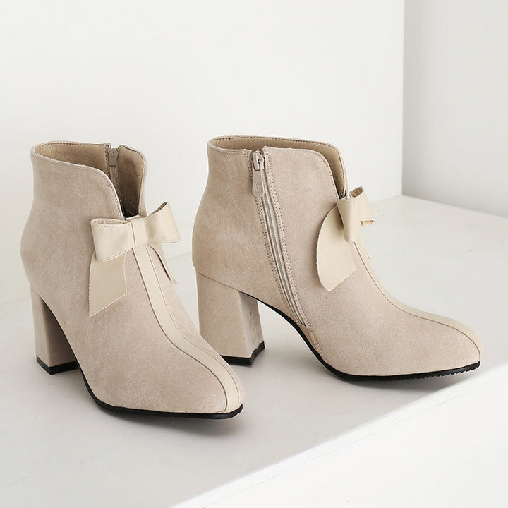 Bow Accent Block Heel Ankle Boots