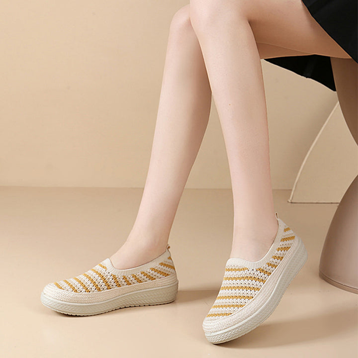 Striped Knit Slip-On Walking Shoes