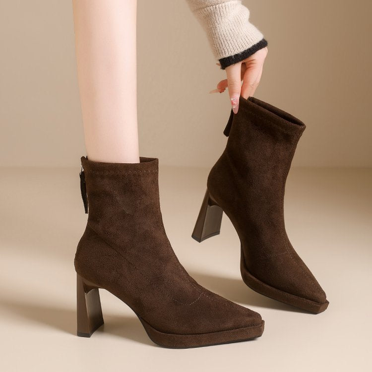 Suede Block Heel Ankle Boots