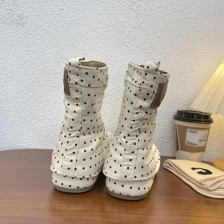 Polka Dot Slouchy Flat Ankle Boots