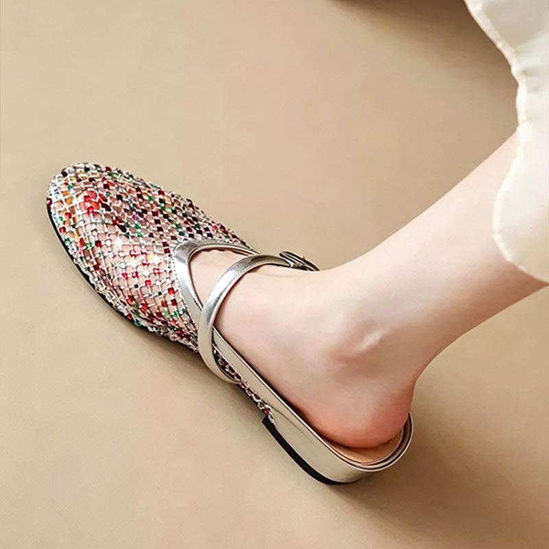 Colorful Woven Mary Jane Flats