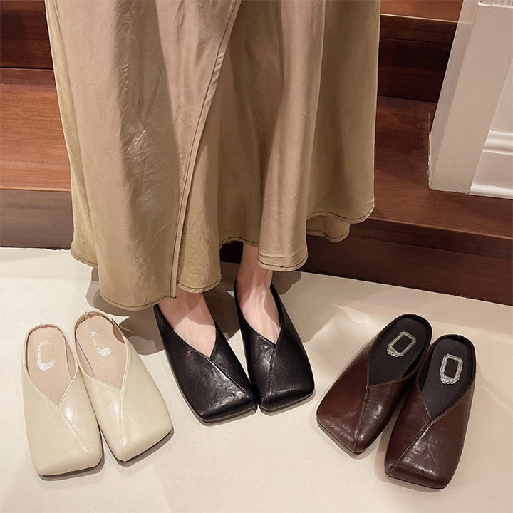 Elegant Square Toe Mule Flats