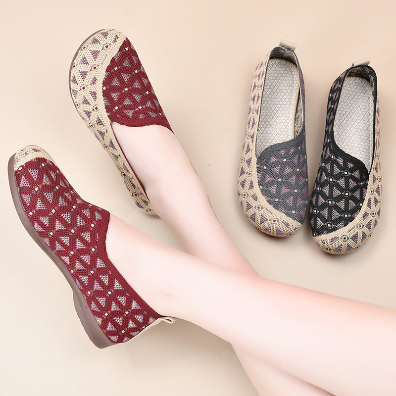 Burgundy Geometric Pattern Slip-On Flats