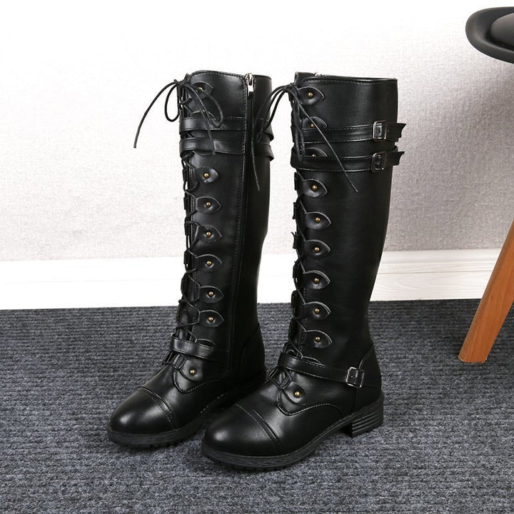 Vintage Lace-Up Knee-High Boots