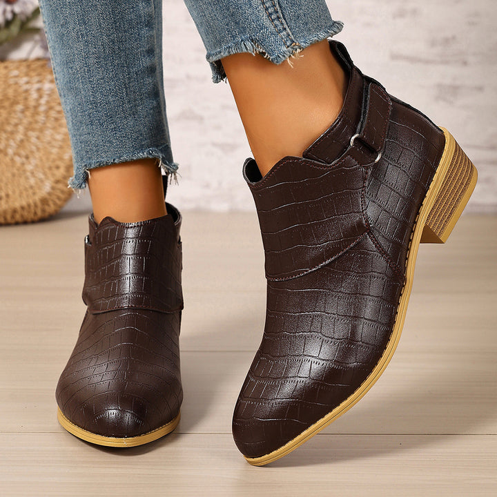 Ivory Croc-Embossed Ankle Boots