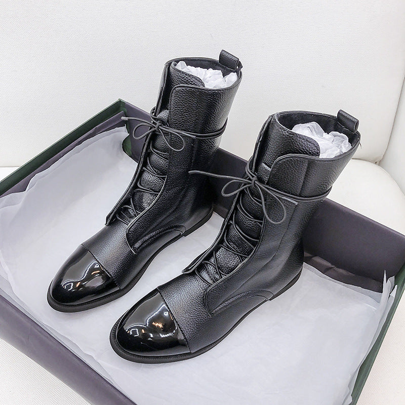 Two-Tone Brown Flat Ankle Boots