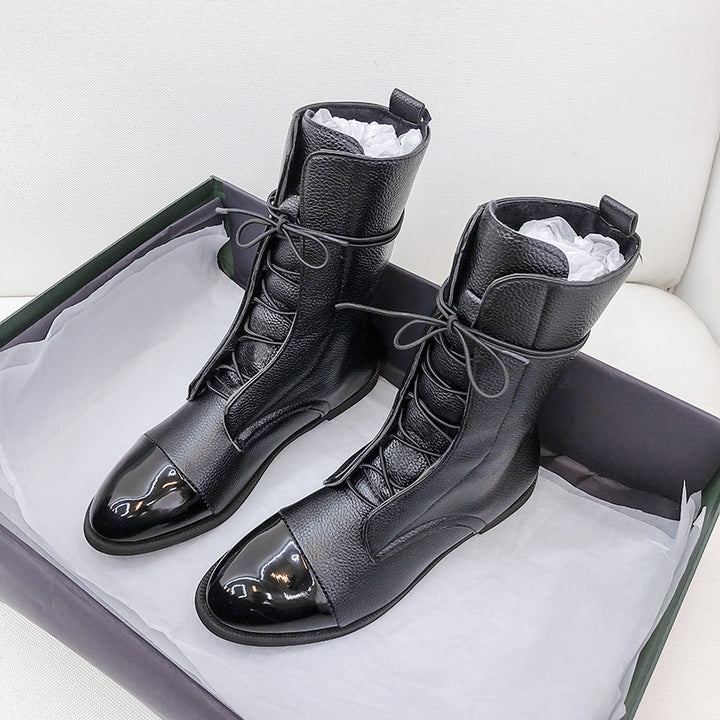 Two-Tone Brown Flat Ankle Boots