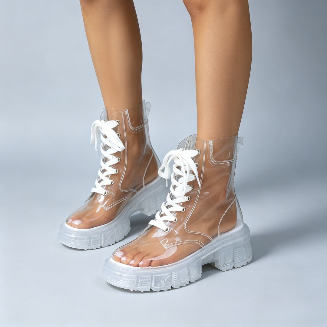 Transparent Lace-Up Platform Ankle Boots