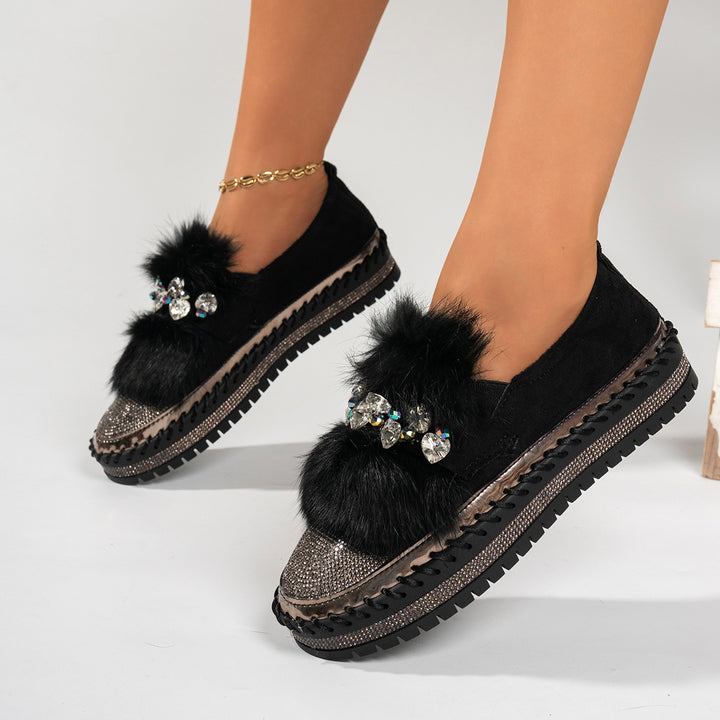Rhinestone Faux Fur Loafers
