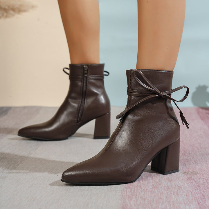 Black Tassel Ankle Boots with Block Heels