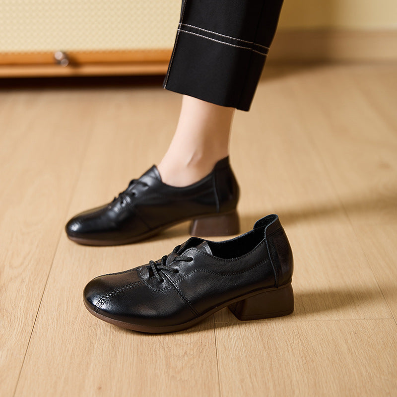 Classic Leather Lace-Up Low Heel Shoes