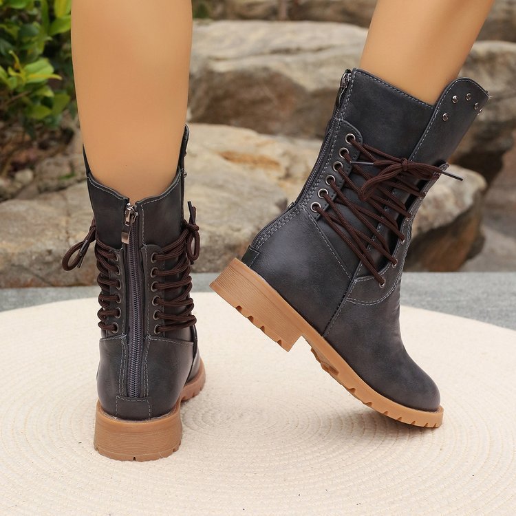 Vintage Lace-Up Mid-Calf Combat Boots