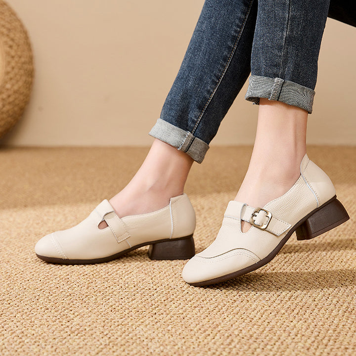 Soft Leather Vintage Buckle Comfort Flats