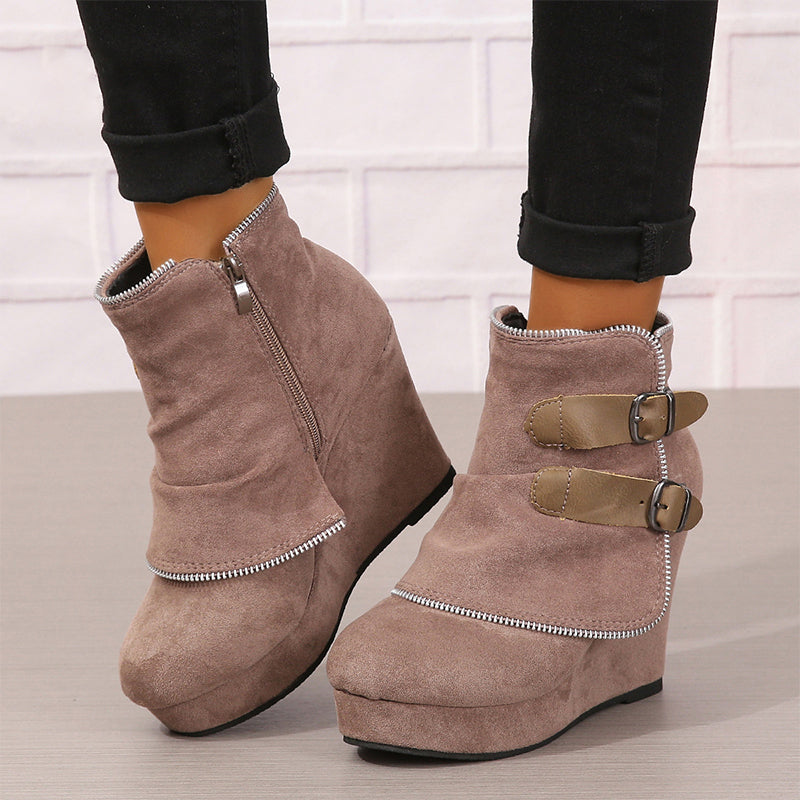 Buckle Detail Wedge Ankle Boots