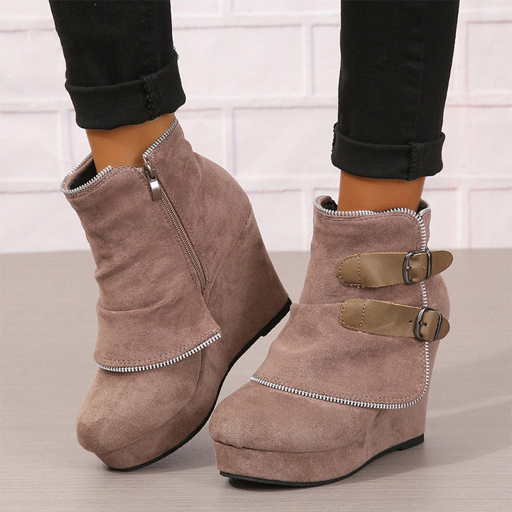 Buckle Detail Wedge Ankle Boots