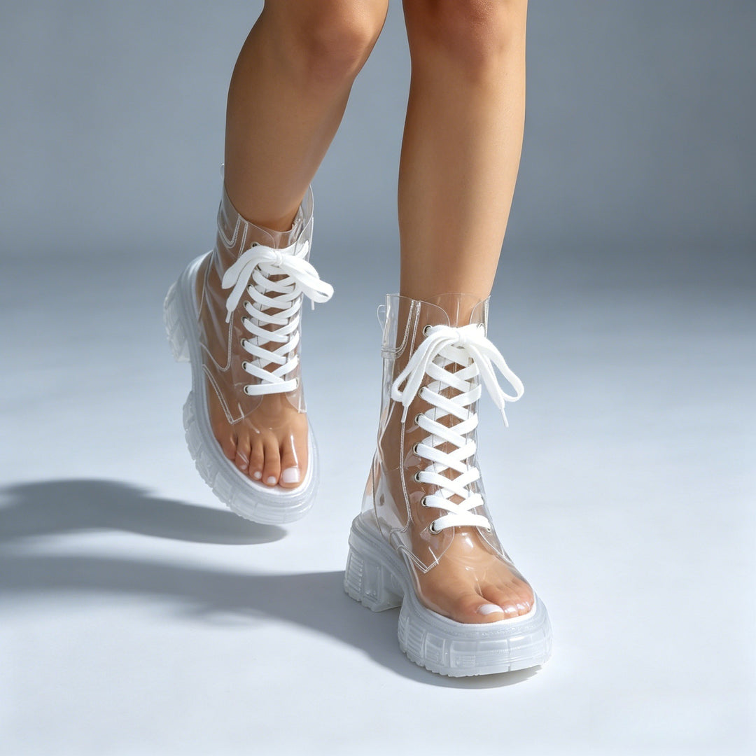 Transparent Lace-Up Platform Ankle Boots