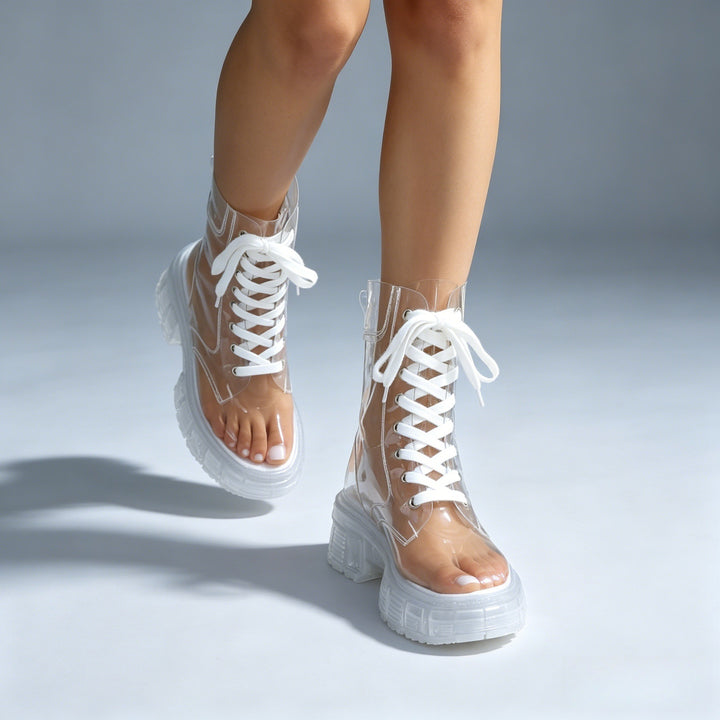 Transparent Lace-Up Platform Ankle Boots