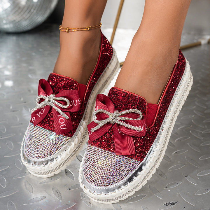 Crystal Bow Glitter Loafers