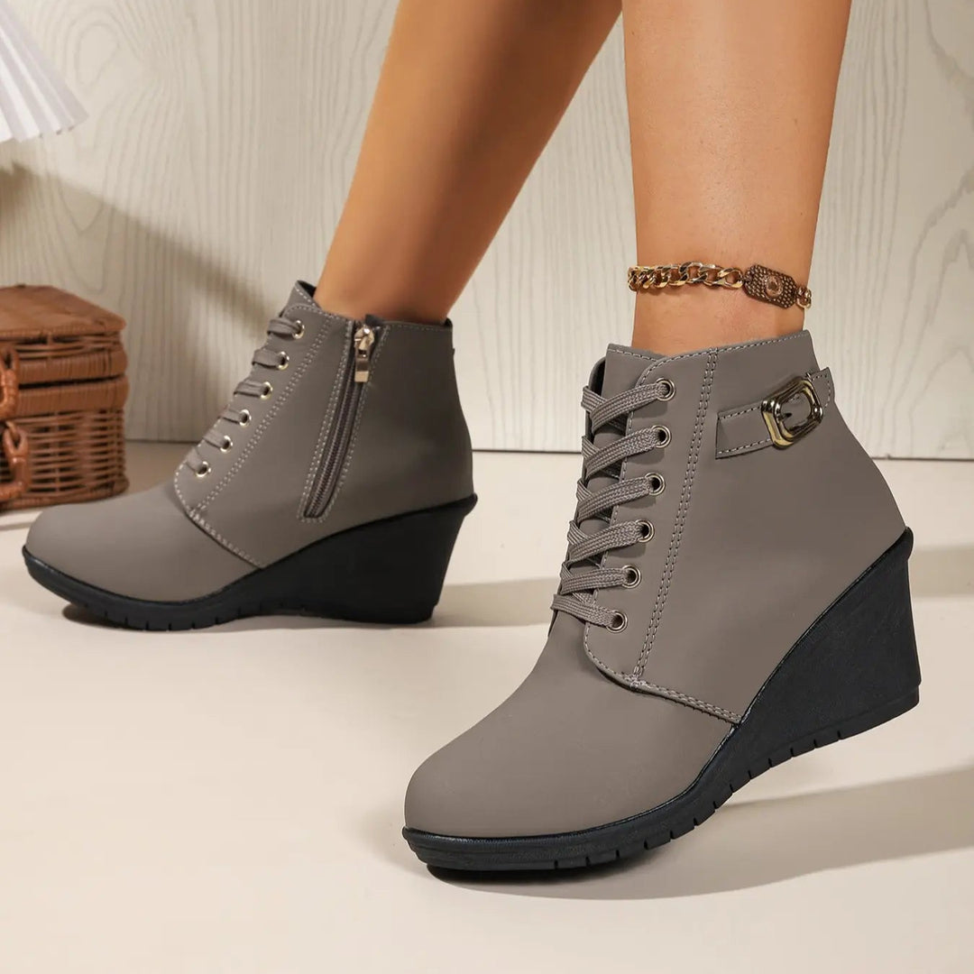 Lace-Up Wedge Heel Ankle Boots