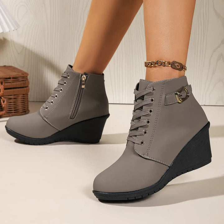 Lace-Up Wedge Heel Ankle Boots