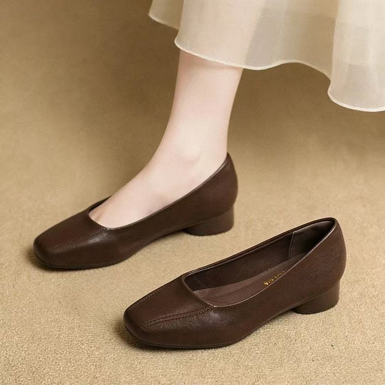 Classic Square Toe Low Heel Pumps