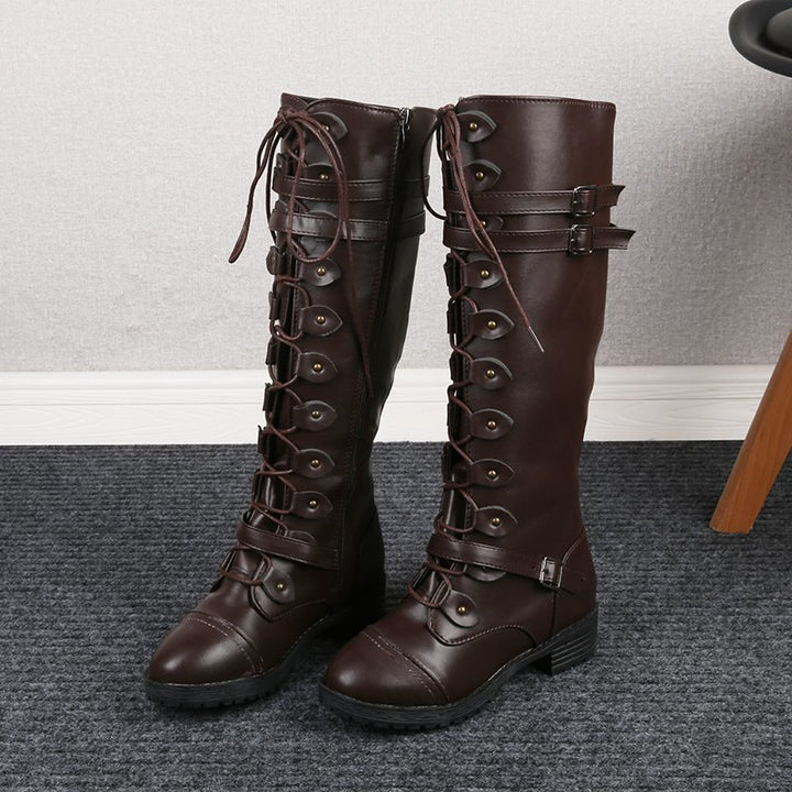 Vintage Lace-Up Knee-High Boots