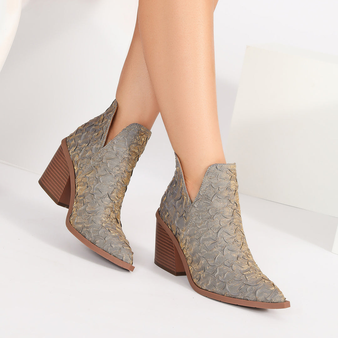 Textured Western Ankle Boots