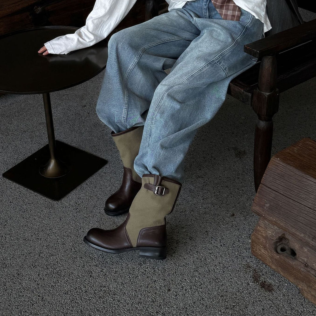 Vintage Two-Tone Mid-Calf Boots