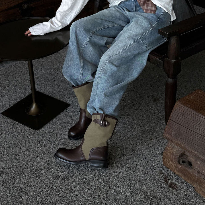 Vintage Two-Tone Mid-Calf Boots