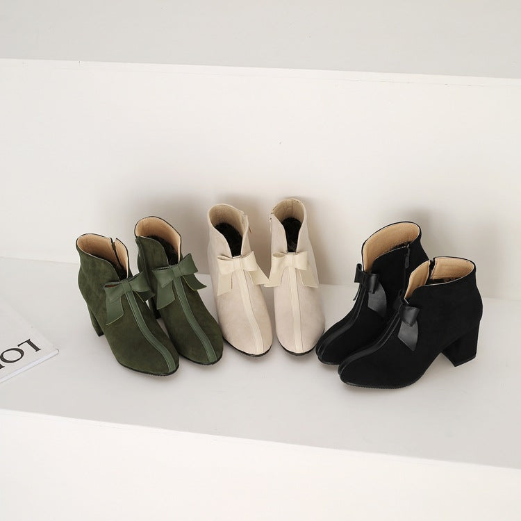 Bow Accent Block Heel Ankle Boots