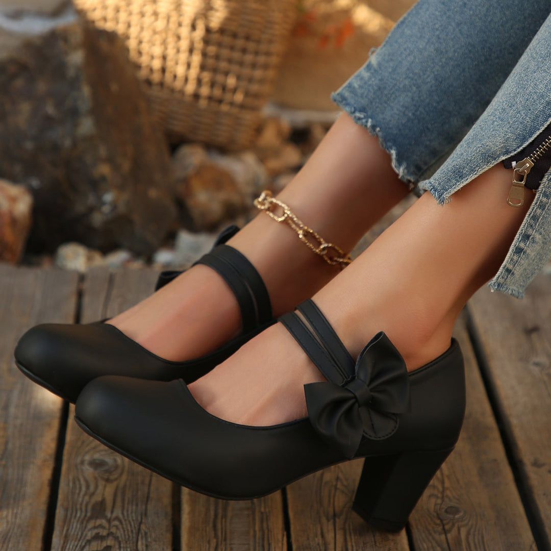 Bow Accent Block Heel Mary Janes