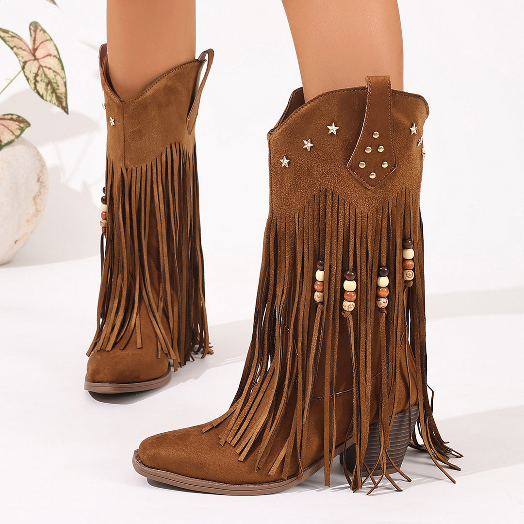 Western Fringe Suede Boots