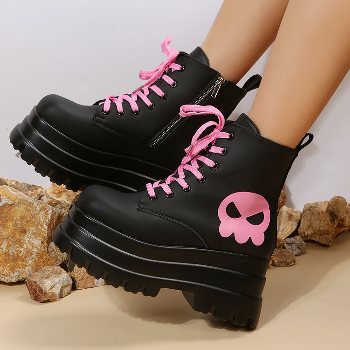 Pink Graphic Platform Lace-Up Boots