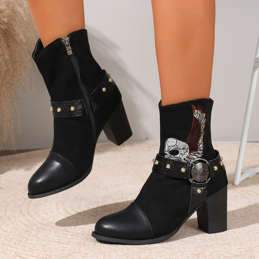 Embroidered Western Block Heel Boots