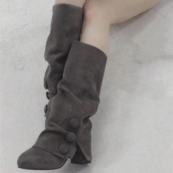 Button Slouch Knee-High Boots