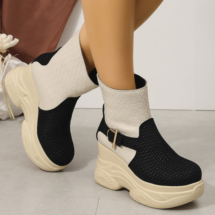 Woven Platform Wedge Ankle Boots
