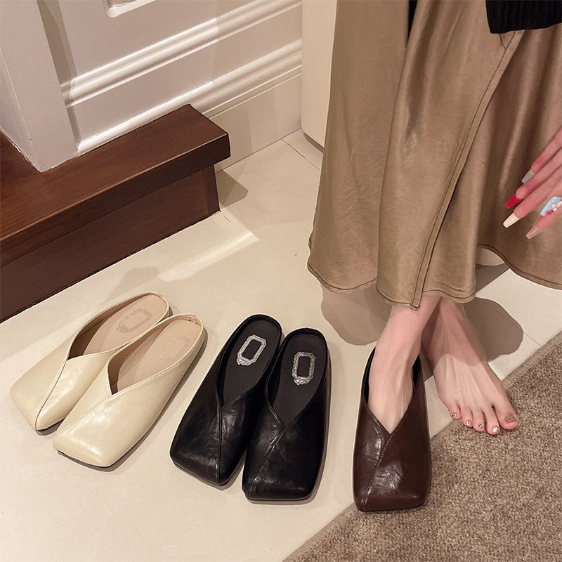 Elegant Square Toe Mule Flats