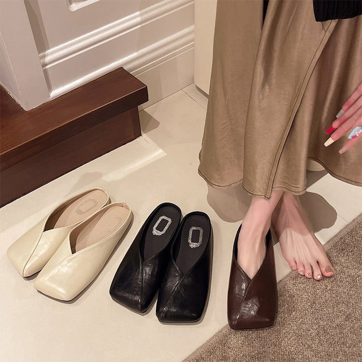 Elegant Square Toe Mule Flats