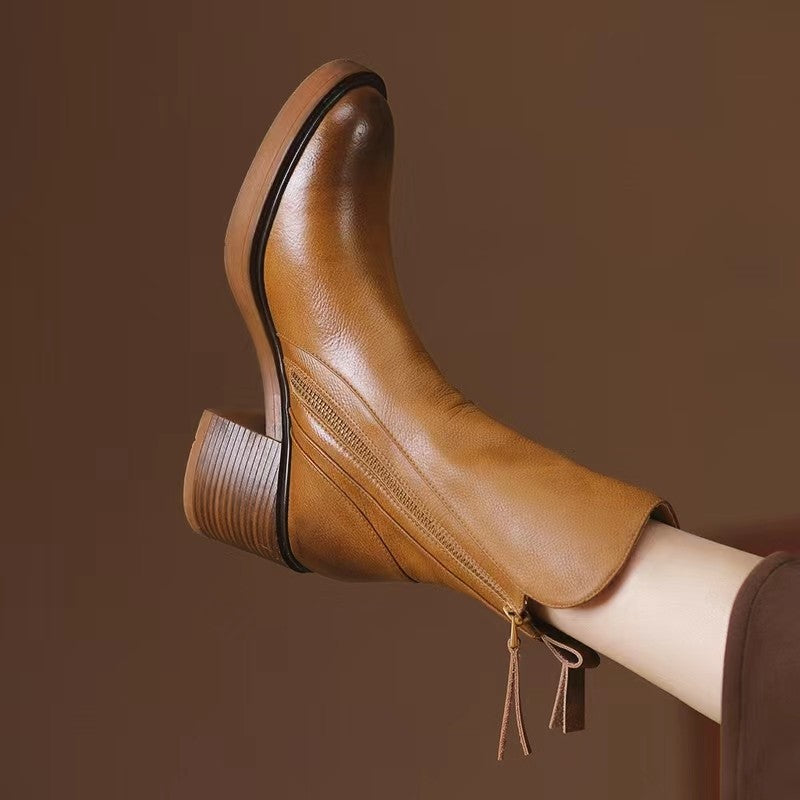 Classic Side Zip Block Heel Ankle Boots