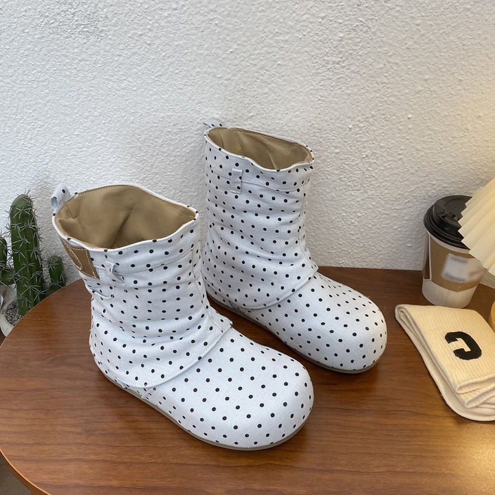 Polka Dot Slouchy Flat Ankle Boots