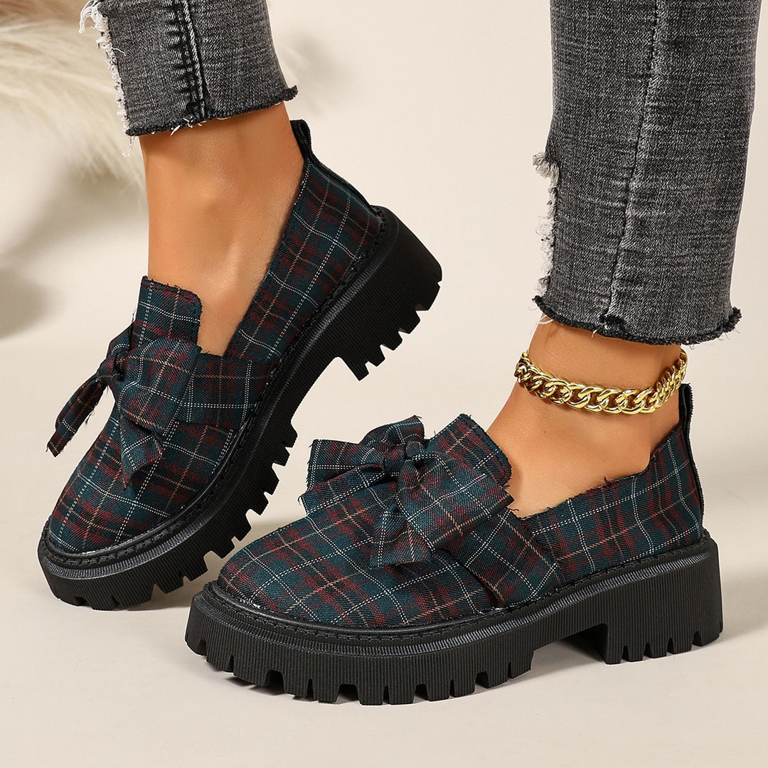 Plaid Bow Platform Loafers