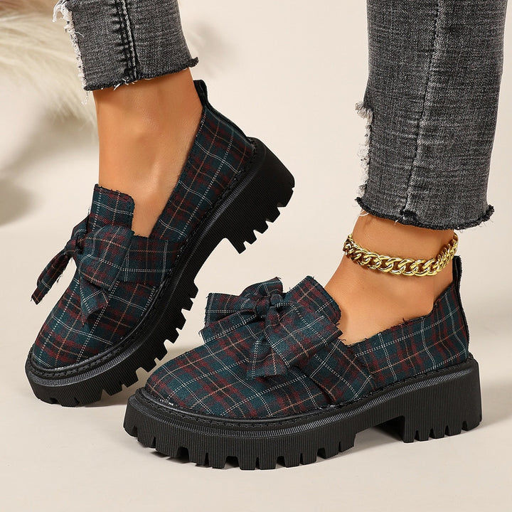 Plaid Bow Platform Loafers