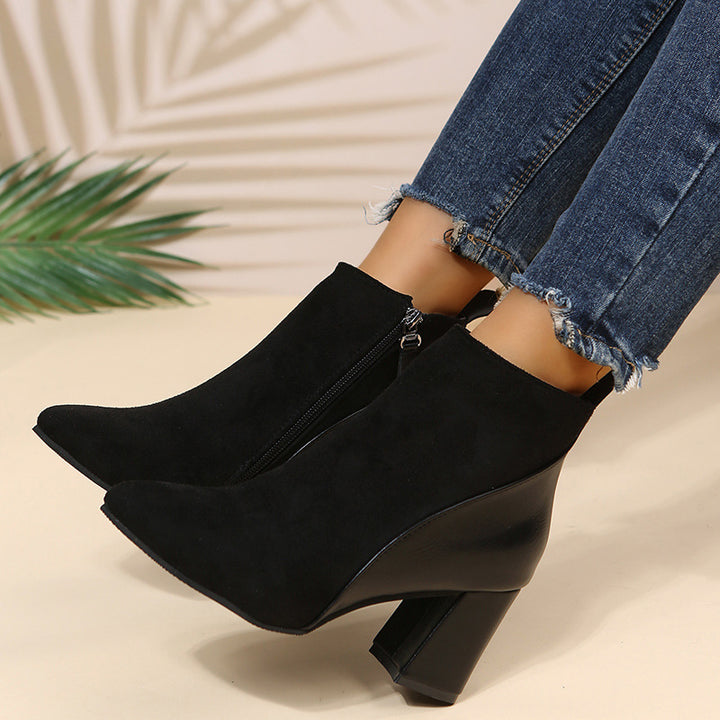 Suede Block Heel Ankle Boots