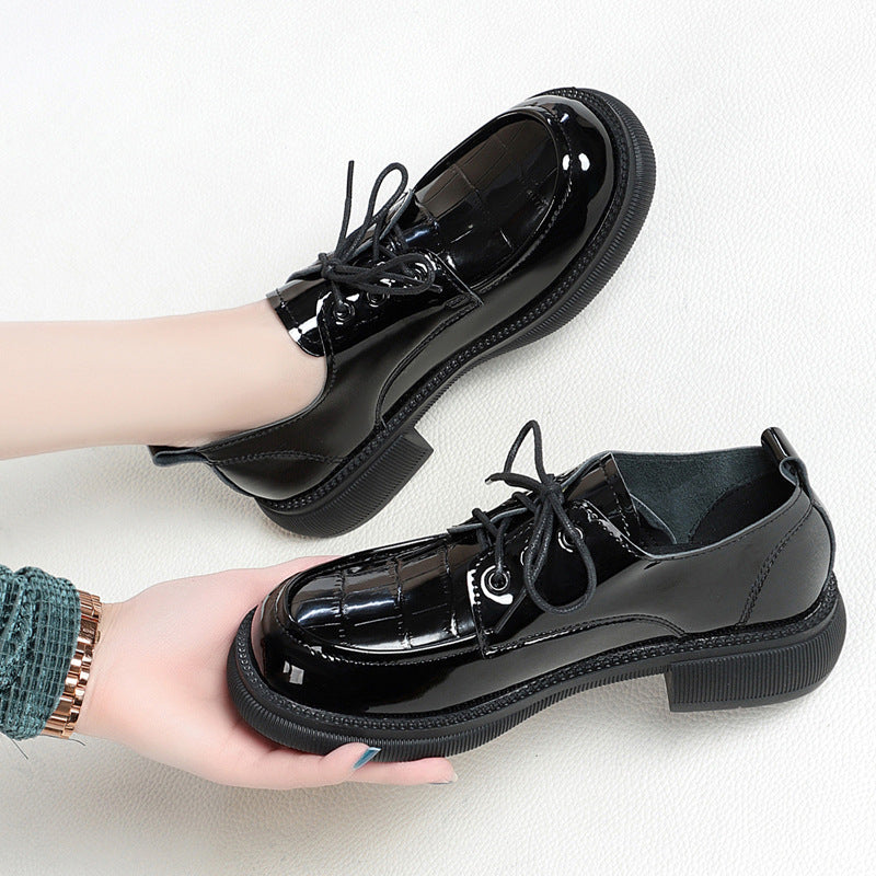 Glossy Black Lace-Up Oxford Shoes