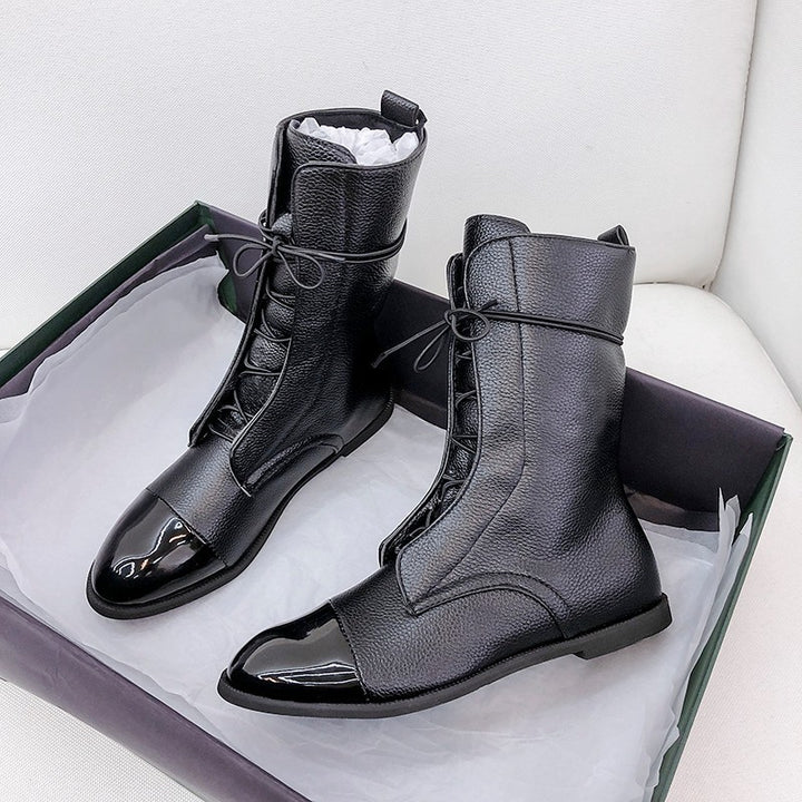 Two-Tone Brown Flat Ankle Boots